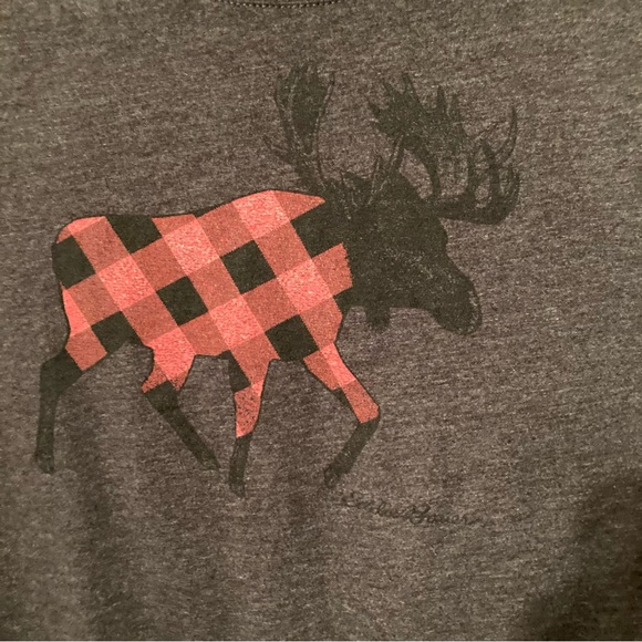 Eddie Bauer long sleeve cozy holiday red buffalo check moose graphic tee size XL - Picture 2 of 5